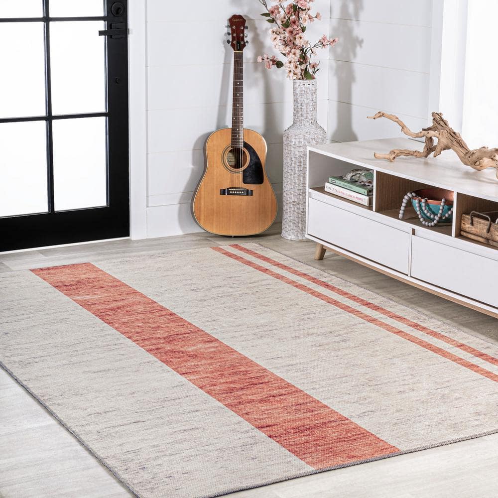 Ivory Stripe Easy-Care Synthetic 4' x 6' Area Rug