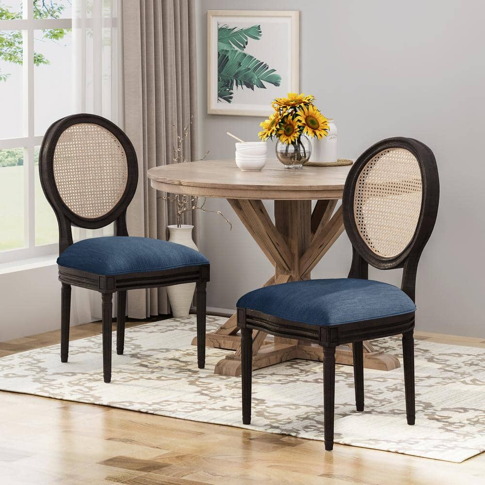 Elegant Navy Blue High-Back Wooden Side Chair Set of 2