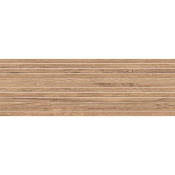 Flume Ambrosia Brown 13-in. x 39-in. Subway Linear Wood-Look Matte Ceramic Wall Tile (14.31 sq. ft. / Case)