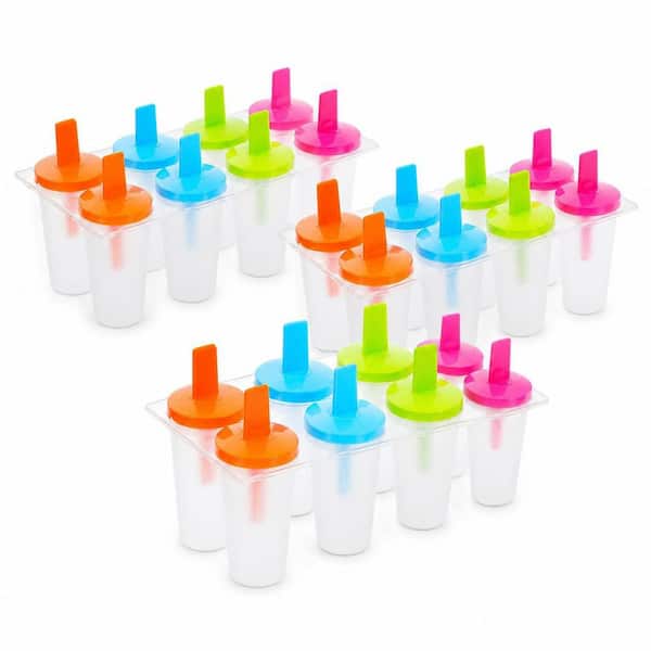 Reusable Plastic Popsicle Maker with Colorful Handles, 24-Cavity Ice Pop Mold Set for Juice Yogurt Smoothies (3-Pack)