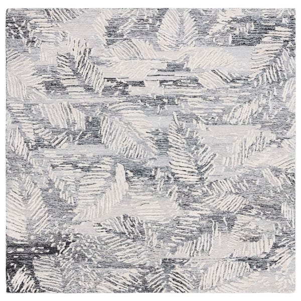 Glamour 6 ft. x 6 ft. Black/Ivory Abstract Feather Square Area Rug
