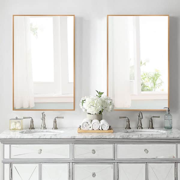 Dovelina 24 in. W x 31 in. H Rectangular Aluminum Alloy Gold Framed Wall Mirror Set of 2