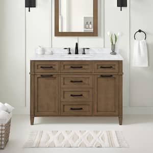 Caville 48 in. W x 22 in. D x 34 in. H Single Sink Bath Vanity in Almond Latte with Carrara Marble Top with Outlet