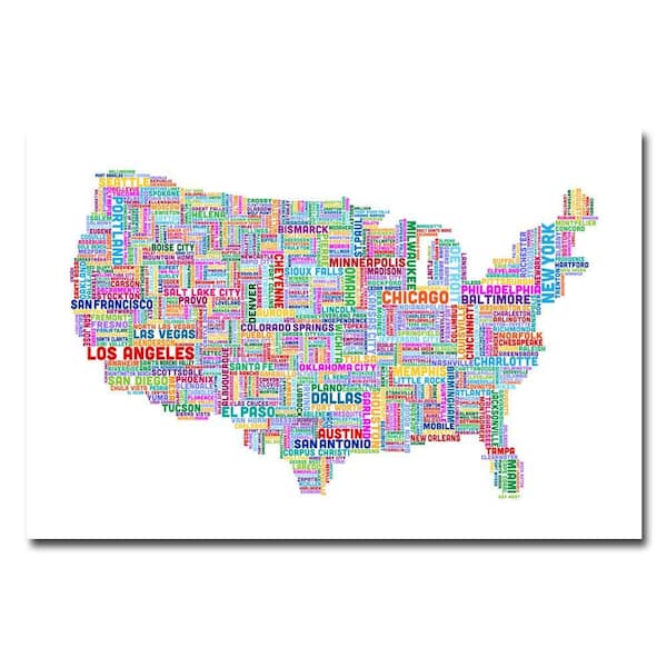 Trademark Fine Art 30 in. x 47 in. US Cities Text Map IV Canvas Art
