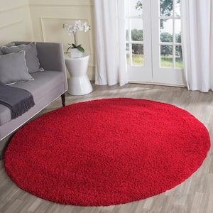 Laguna Shag Red 7 ft. x 7 ft. Round Solid Area Rug