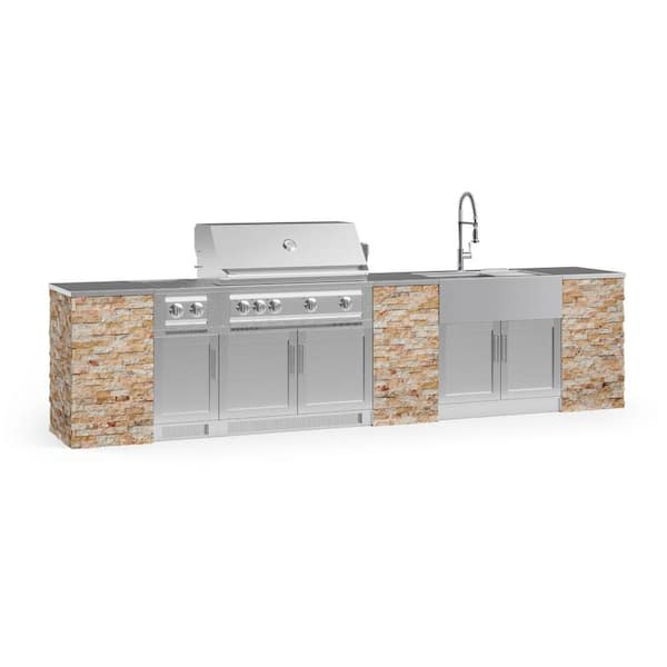 NewAge Products Signature Series 149.16 in. x 25.5 in. x 58.64 in. 11-Piece Outdoor Kitchen Cabinet Set with Natural Gas 40 in. Grill
