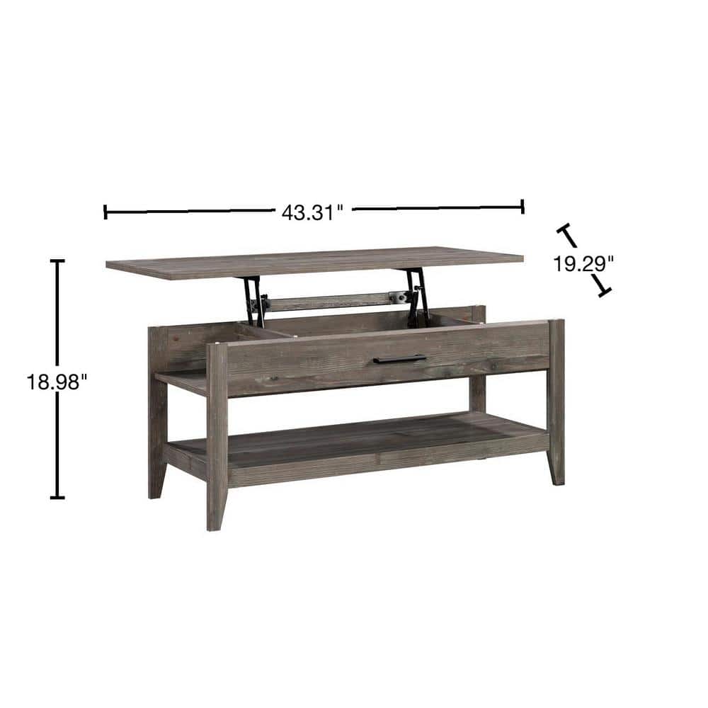 Pebble Pine Lift-Top Coffee Table with Storage Shelf