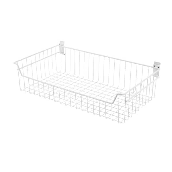 8 in. x 27.5 in. White Steel XXL Deep Wire Basket Bracket for Wire Shelving