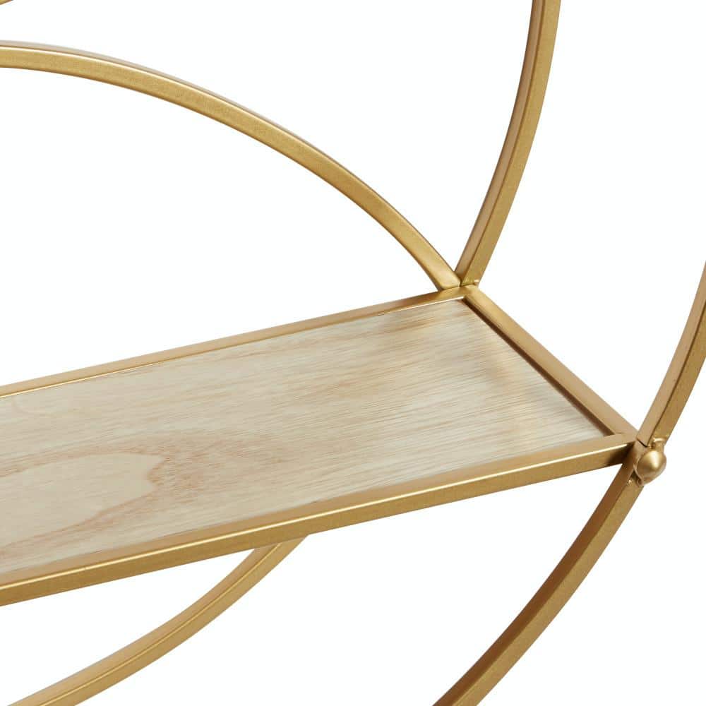Contemporary Gold Round Iron & Wood Wall Shelf, 22" x 7"
