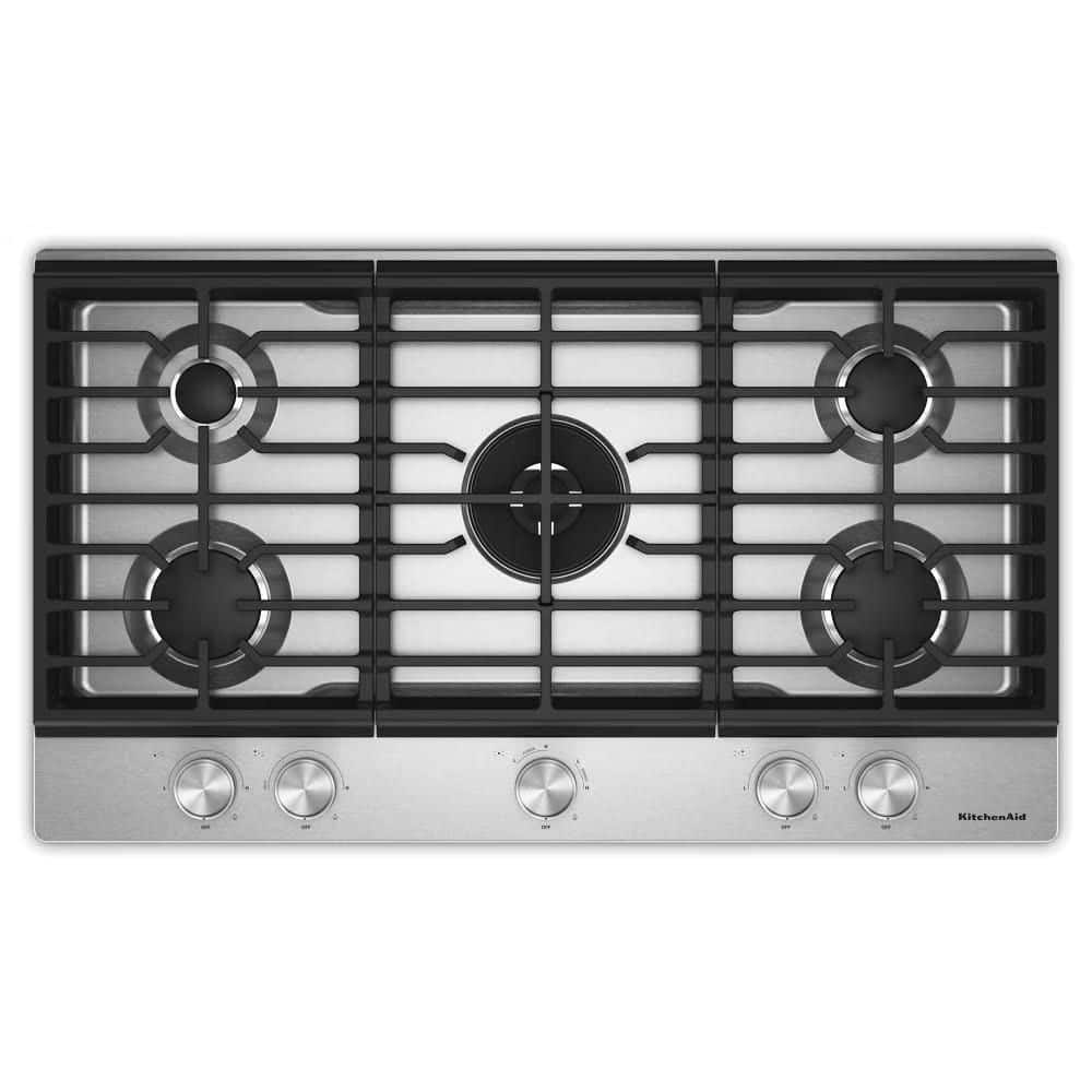 36 in. 5 Burners Gas Cooktop in Stainless Steel with Integrated Wok Grate and CookShield Finish