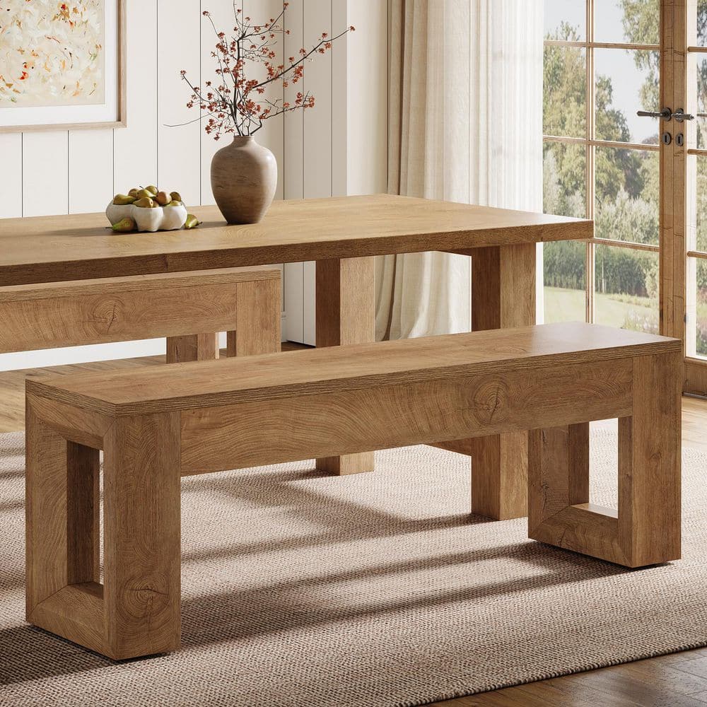 Brennan 47 in. Wood-Color Dining Bench with Thick Legs, Indoor Bench Seat for Dining Room, Entryway, Bedroom