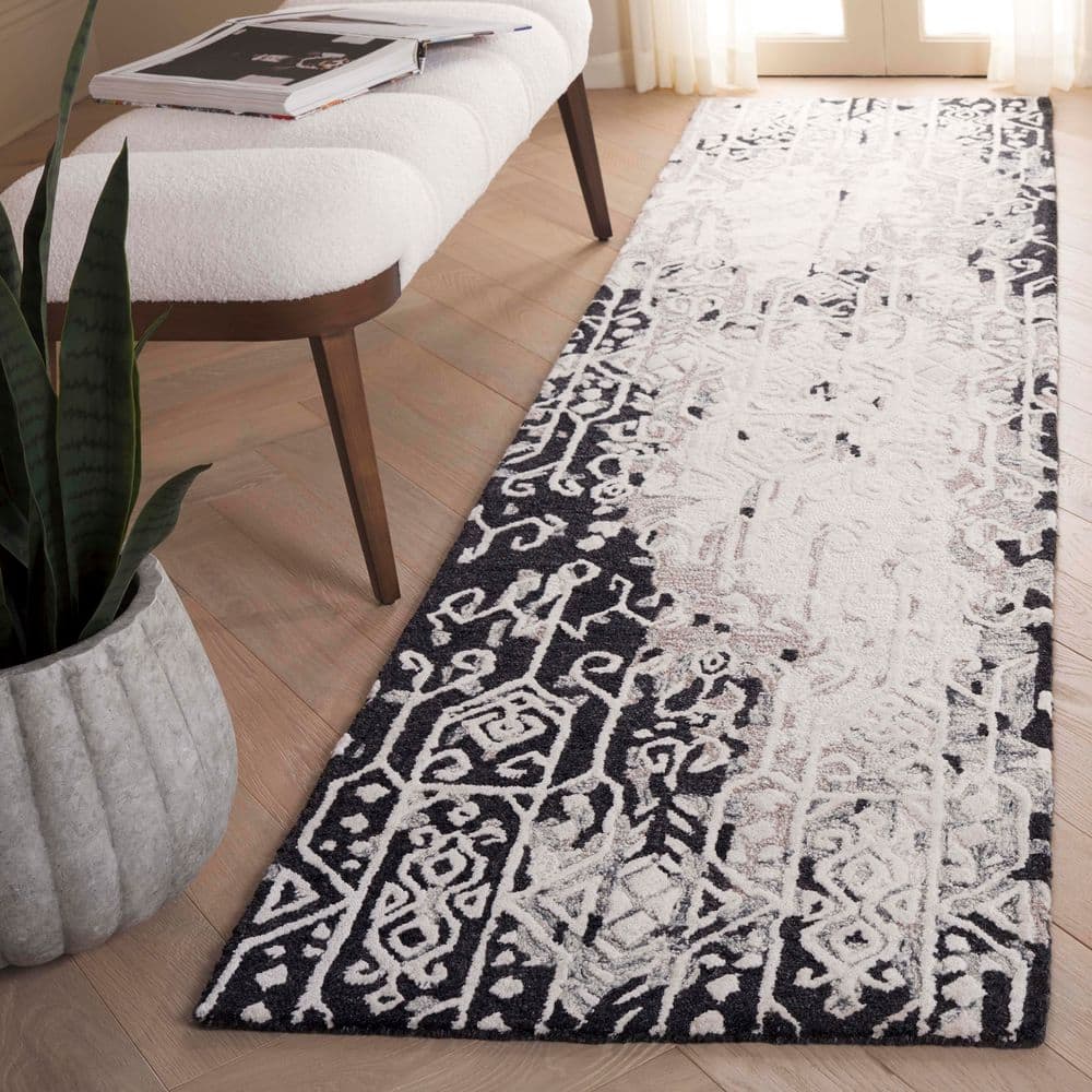 Ebony 2 ft. x 9 ft. Black/Ivory Transitional Distressed Tribal Runner Rug price history on PriceWatchPro