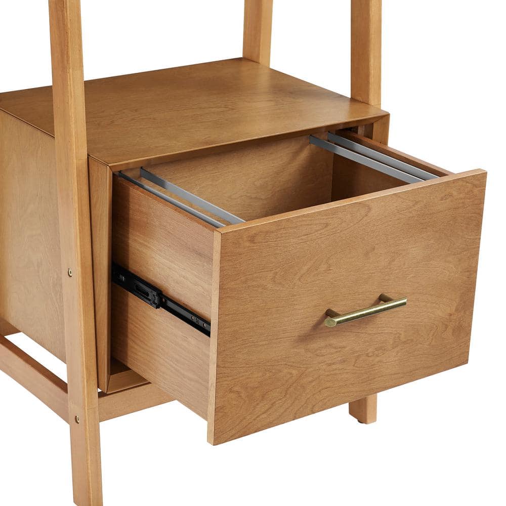 Mid-Century Modern Acorn Brown Wood Ladder Bookcase