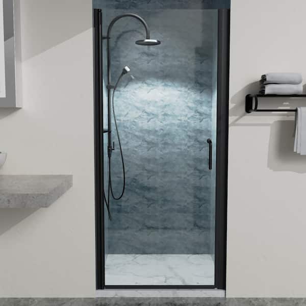 JimsMaison 34 in. W x 72 in. H Sliding Semi-Frameless Shower Door in Matte Black with Clear Glass