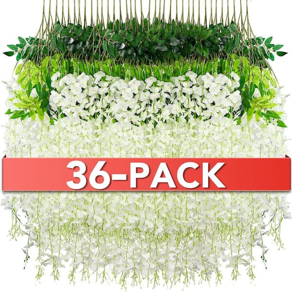 4.33 in. H White Artificial Wisteria Hanging Flowers for Indoor Outdoor Decor
