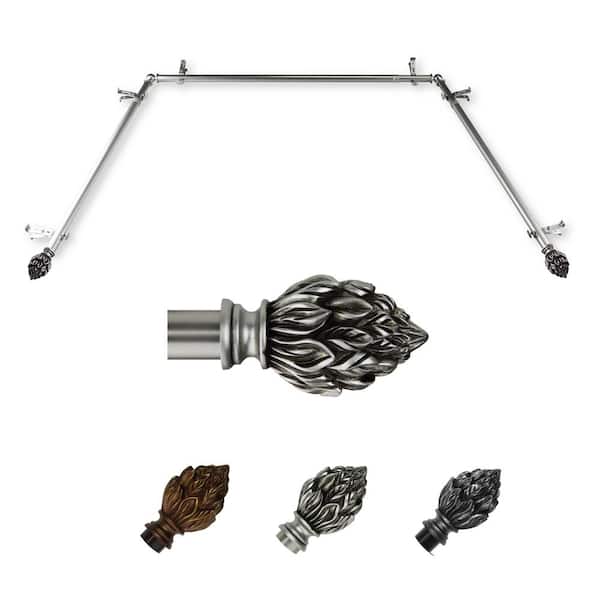 EMOH 13/16" Dia Adjustable 20"-36", 38"-72" Bay Window Curtain Rod with Julia Finials in Satin Nickel