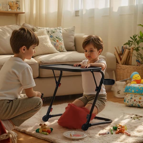 Homy Casa BASEKI B Adjustable Black Kids Study Desk with Cup Holder-Perfect for Study and Play