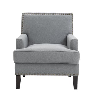 Gray Linen Upholstered Accent Armchair with Nailhead Trim(Set of 1)