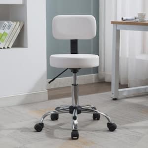 33.8 in. H, Faux Leather Adjustable Height Stool with Wheels and Backrest Chair in White with Non-Adjustable Arms