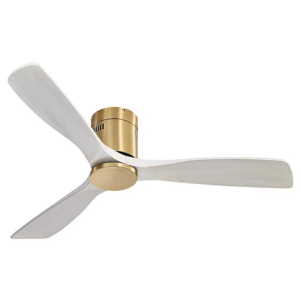 Sofucor 52 in. Indoor/Outdoor Wood Flush Mount Gold Ceiling Fan without Light, 6-Speed DC Remote Control for Living Room