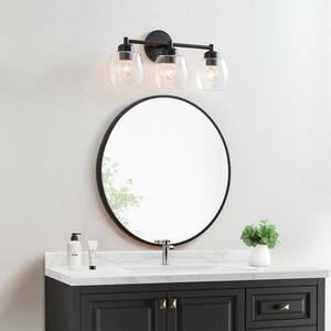 22.2 in. 3-light Black Bathroom Vanity Light with Clear Glass Shades