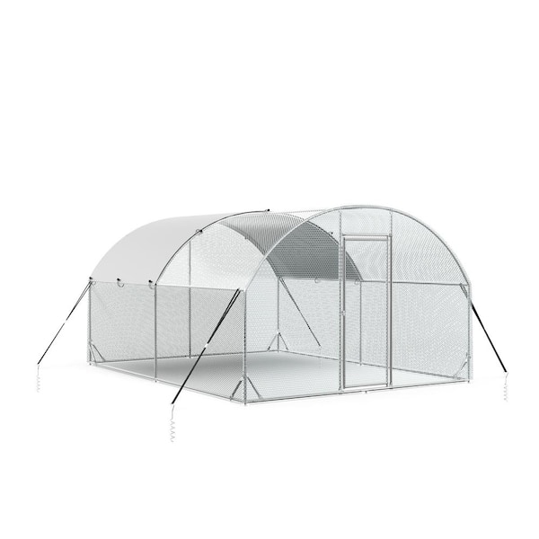 FIROMO 10 ft. x 13 ft. x 6.5 ft. Galvanized Metal Walk-In Chicken Coop House Poultry Cage with Waterproof UV-Resistant Cover