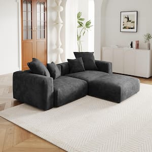 102 in. Square Arm Oversized 3-Pieces L-shaped Black Corduroy Modular Rearrangeable Sectional Sofa Couch with Ottoman