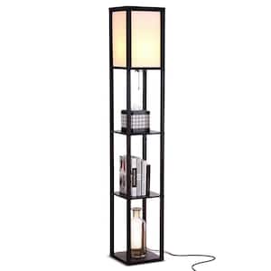 Maxwell 63 in. Classic Black Traditional 1-Light LED Energy Efficient 3-Shelf Floor Lamp with White Fabric Square Shade
