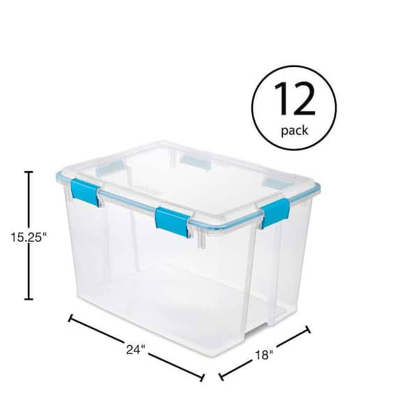 Sterilite 12 Qt Gasket Box, Stackable Storage Bin with Latching Lid and  Tight Seal, Plastic Container to Organize Basement, Clear Base and Lid,  6-Pack