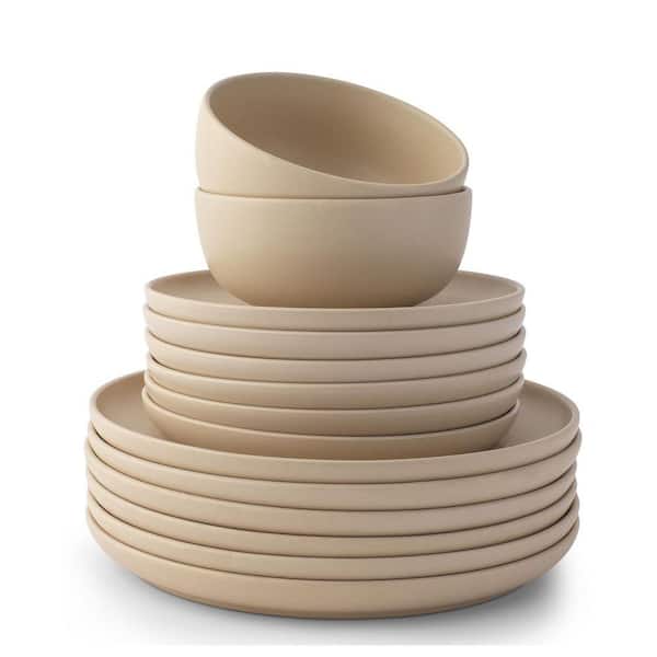 18-Pieces Stoneware Dinnerware Set-Beige