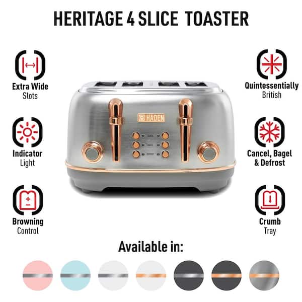 Haden Heritage 1.7 Liter Electric Tea Kettle & 4 Slice Wide Slot Toaster,  White