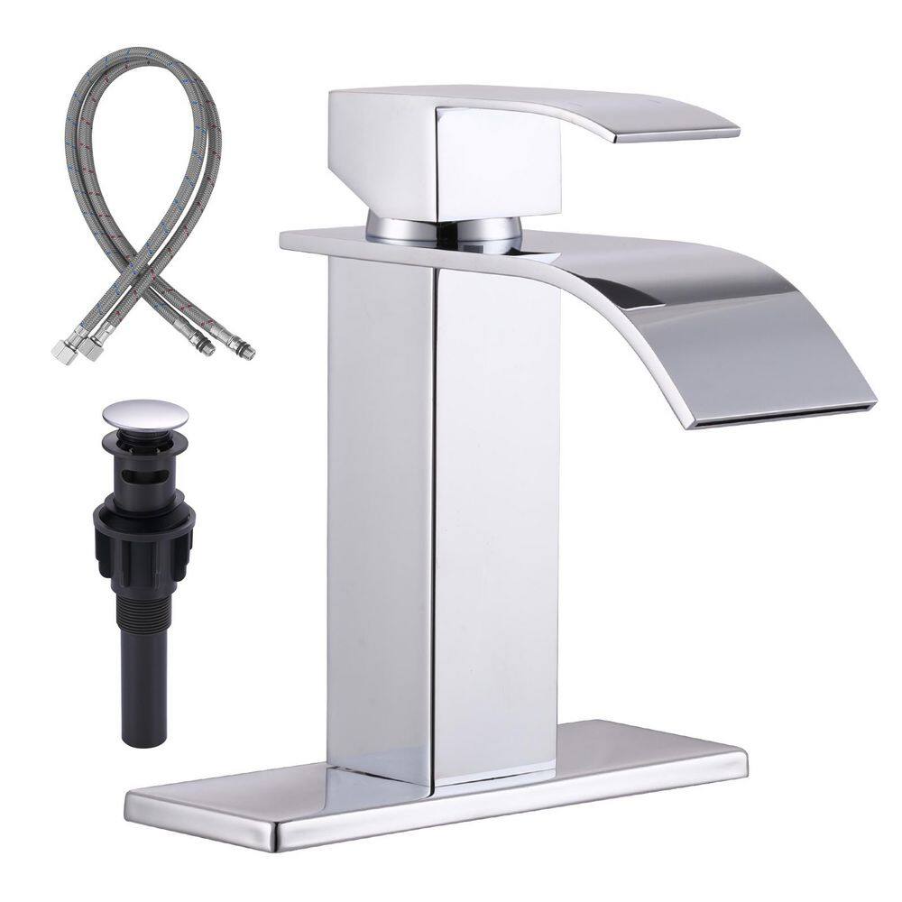 Single Handle Single Hole Waterfall Bathroom Faucet with Deckplate and Supply Lines in Polished Chrome price history on PriceWatchPro