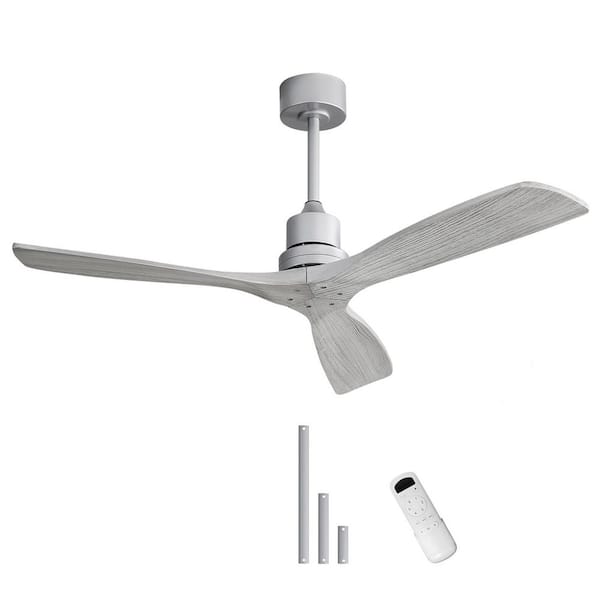 52 in. Indoor/Outdoor Silver Wood Downrod Mount Standard Ceiling Fan with DC Motor, Gray Blades Downrod Remote Included