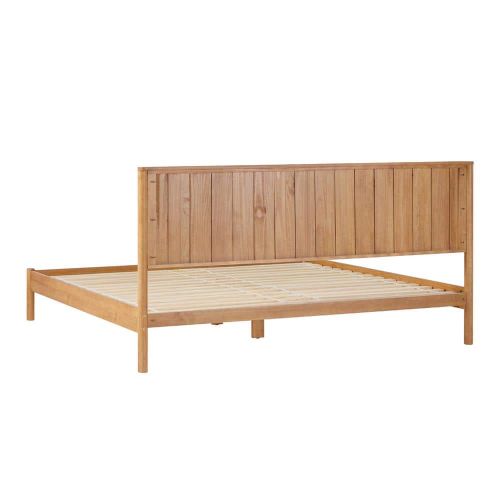 Modern Black Solid Wood Frame King Platform Bed with Unique Reeded Design Headboard - thumbnail 6