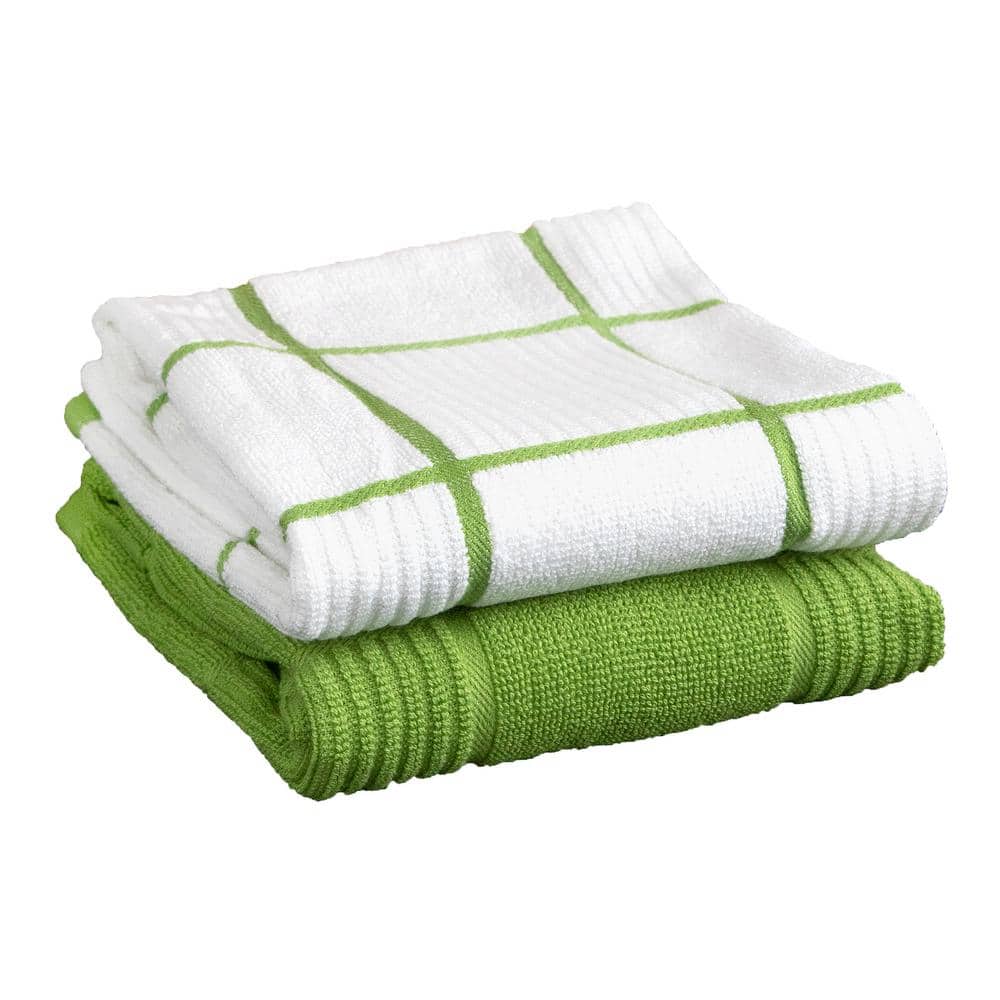 15 X 26 Herringbone Kitchen Towels Green Stripe 24 Ozs