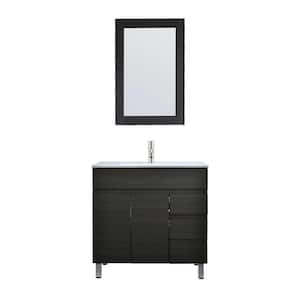 32 in. W x 18.11 in. D x 32.08 in. H Single Sink Freestanding Black Tub Vanity with Ceramic Countertop and Mirror