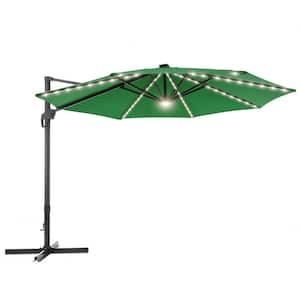 11 ft. LED Outdoor Cantilever Patio Umbrella with a Base and 360° Rotation and Infinite Canopy Angle Kelly Green