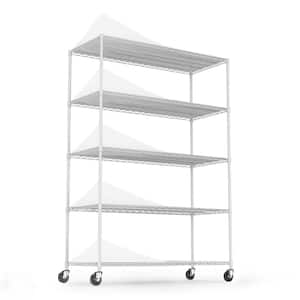 24 in. x 48 in. x 82 in. 5-Shelf White Shelf Style Metal Long Angle Shelf with Adjustable Shelf Liners and 4 Wheels
