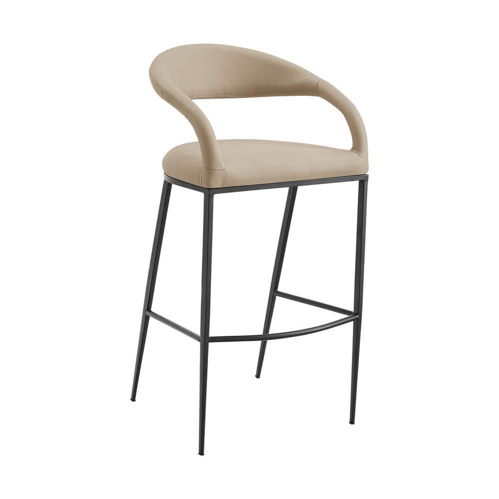 Ramona 26" Beige Faux Leather and Black Metal Counter Stool