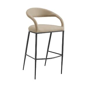 Ramona 26 in. Beige Metal Counter Stool with Faux Leather Seat