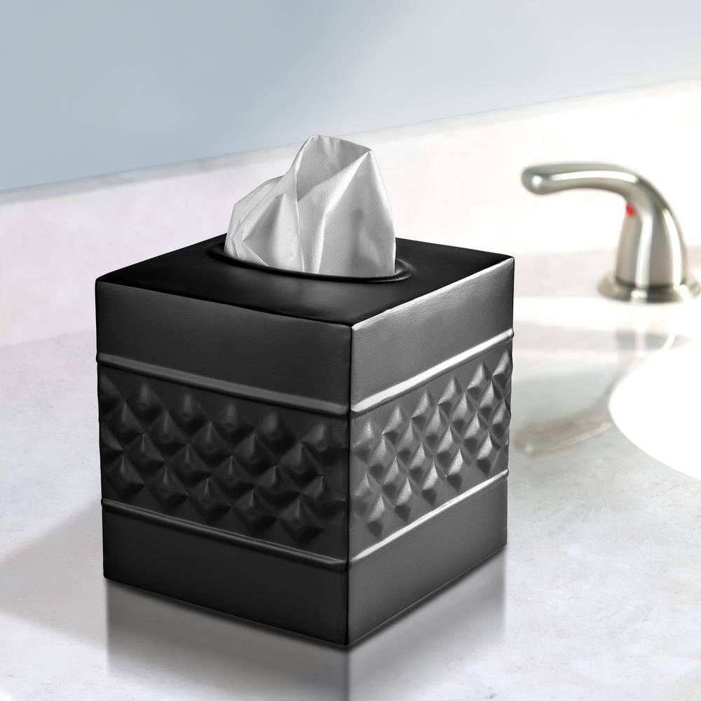 Black Geometric Embossed Metal Square Tissue Box Cover