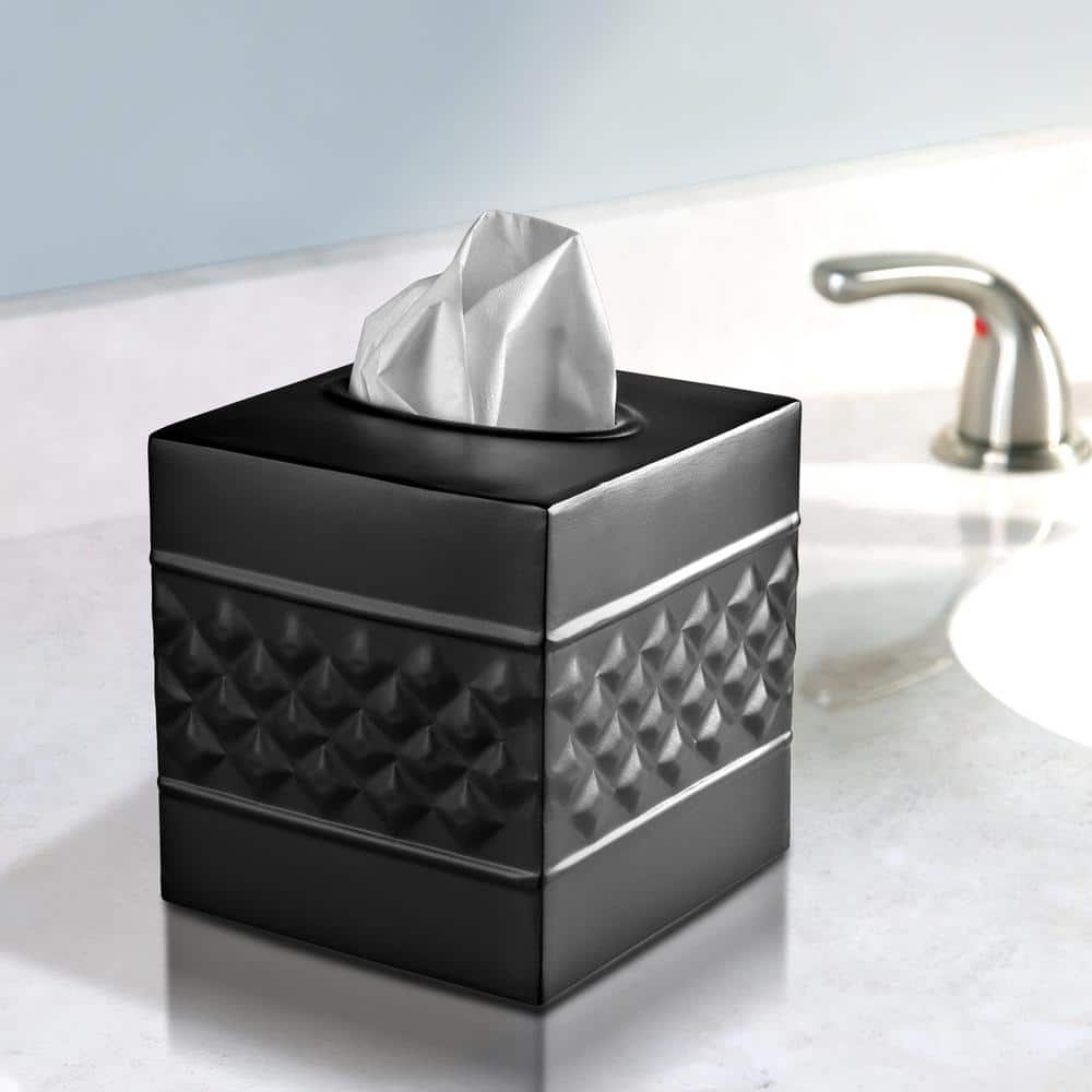 Black Geometric Embossed Metal Square Tissue Box Cover