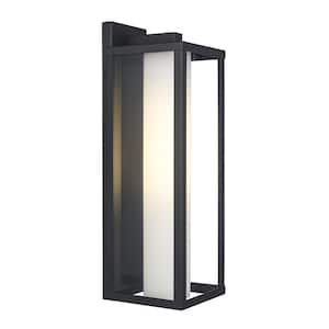 Aberdeen 18.75 in. 1-Light Black Outdoor Wall Light Fixture with Clear Outer and Frosted Glass Inner Shades