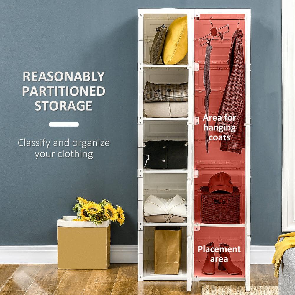 White Modular Portable Wardrobe Closet with Cube Compartments
