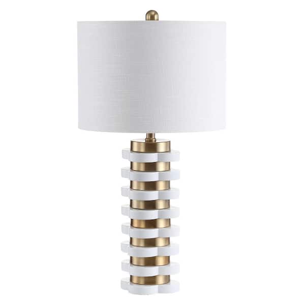 JONATHAN Y - Wellington 26.5 in. Quatrefoil Striped Resin LED Table Lamp, Brass