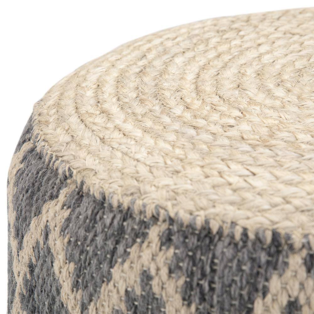 Edgeley Boho Chic Round Pouf in Grey and Natural Jute