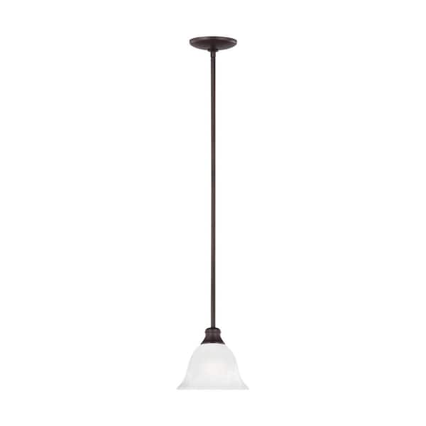 Generation Lighting Windgate 7.5 in. 1-Light Bronze Classic Traditional Hanging Mini Pendant with White Alabaster Glass Shade