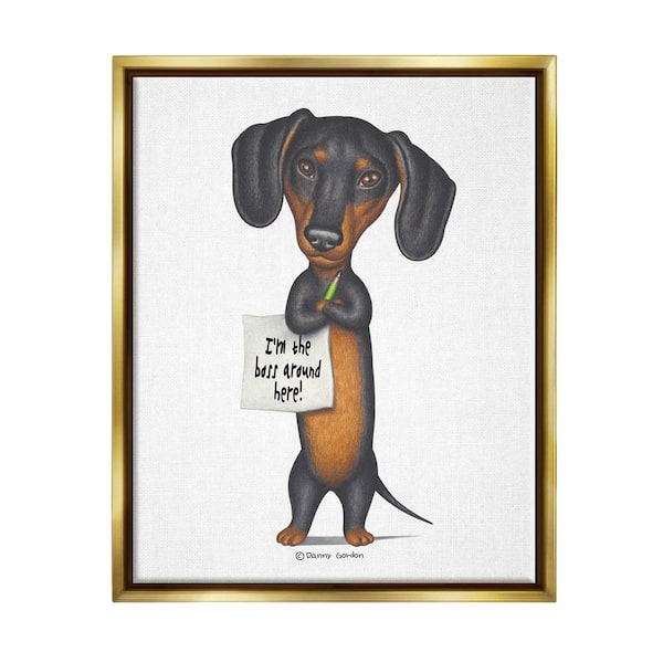 The Stupell Home Decor Collection Dachshund 'I'm The Boss' Fun Family Pet Phrase by Danny Gordan Floater Frame Animal Wall Art Print 21 in. x 17 in.