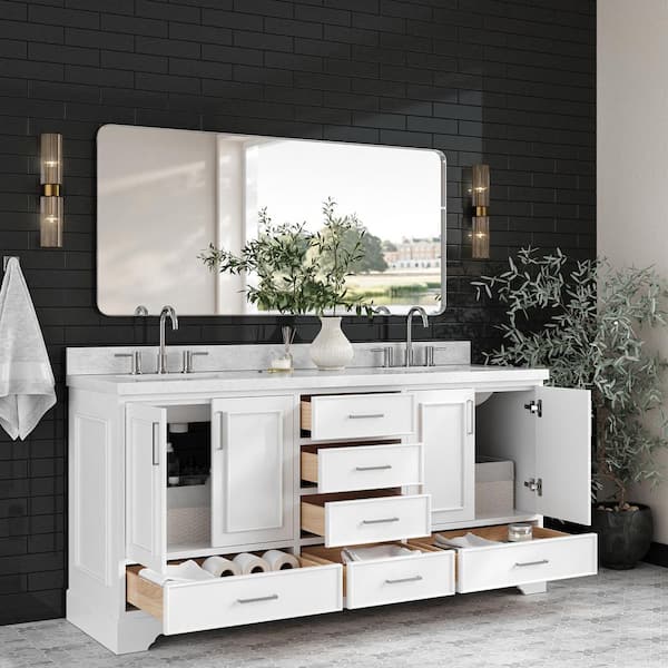 ハートドロップス「Dears Assort Duet」ホワイト ARIEL Stafford 72 in. Double Sink Freestanding Bathroom Vanity in