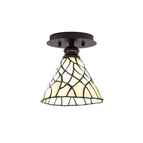 Unbranded Albany 1-Light 7 in. Espresso Semi-Flush with Sandhill Art Glass Shade